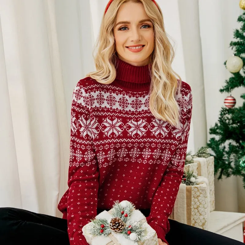 DressBetty - Christmas Long Sleeve Snowflake Round Neck Print Sweater Thick Knit Jumper Warm Sweater