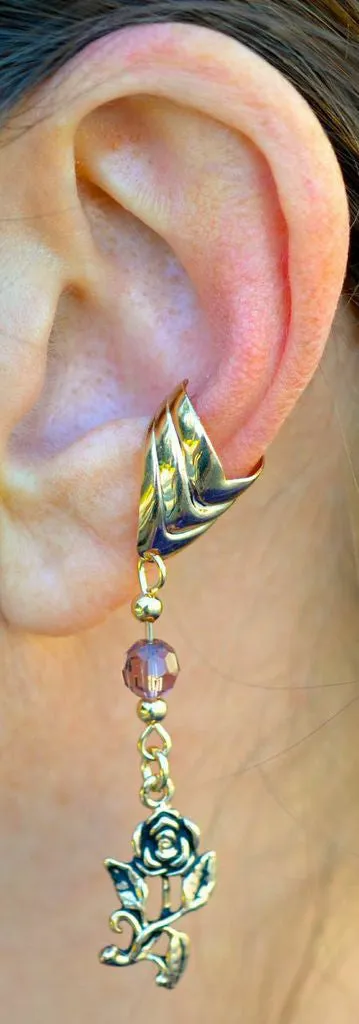 Ear Cuff With Charm Rose - Gold