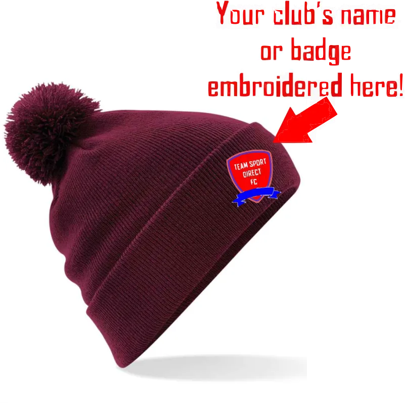 EMBROIDERED POM POM BEANIE BURGUNDY