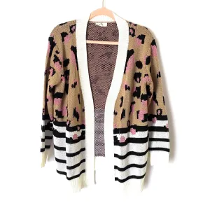 Entro Knit Animal Print Striped Open Cardigan- Size S