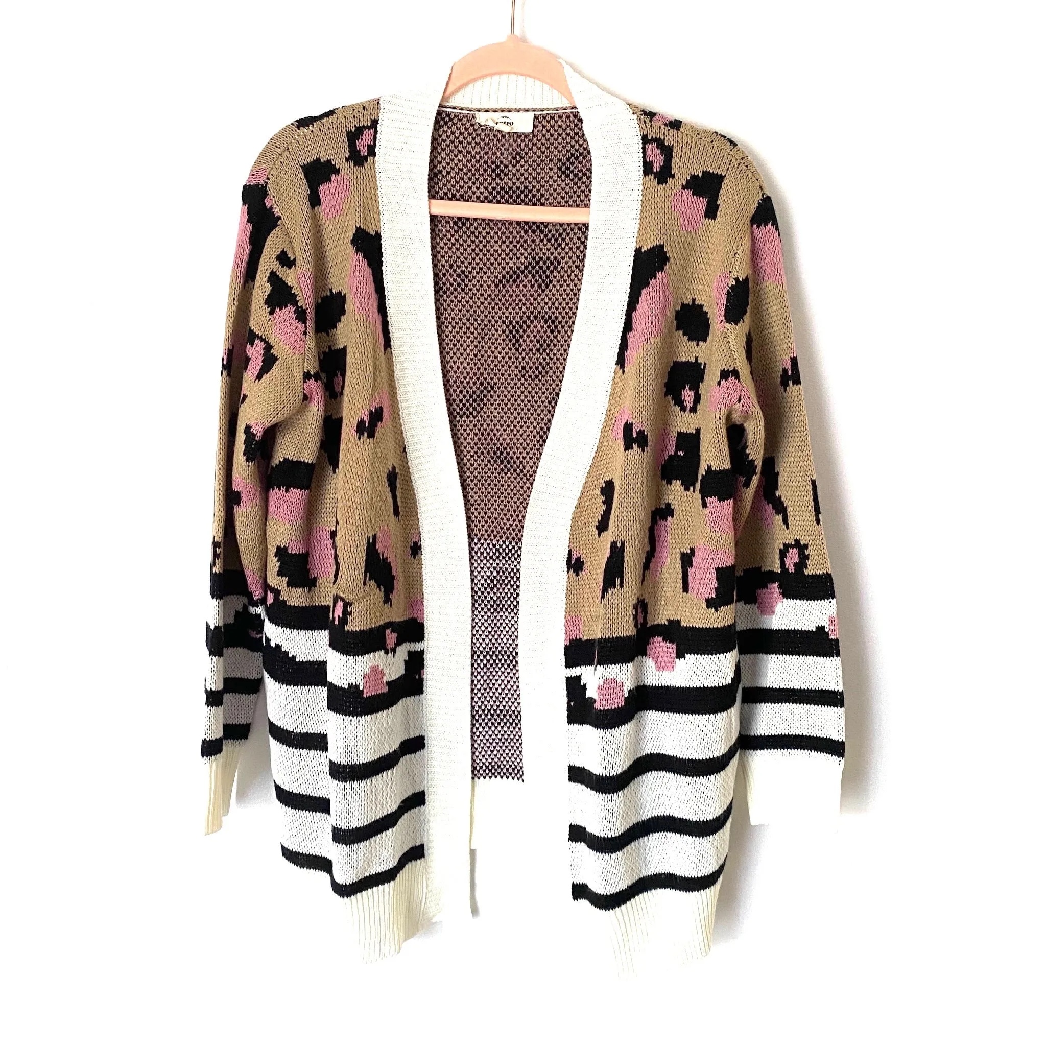 Entro Knit Animal Print Striped Open Cardigan- Size S