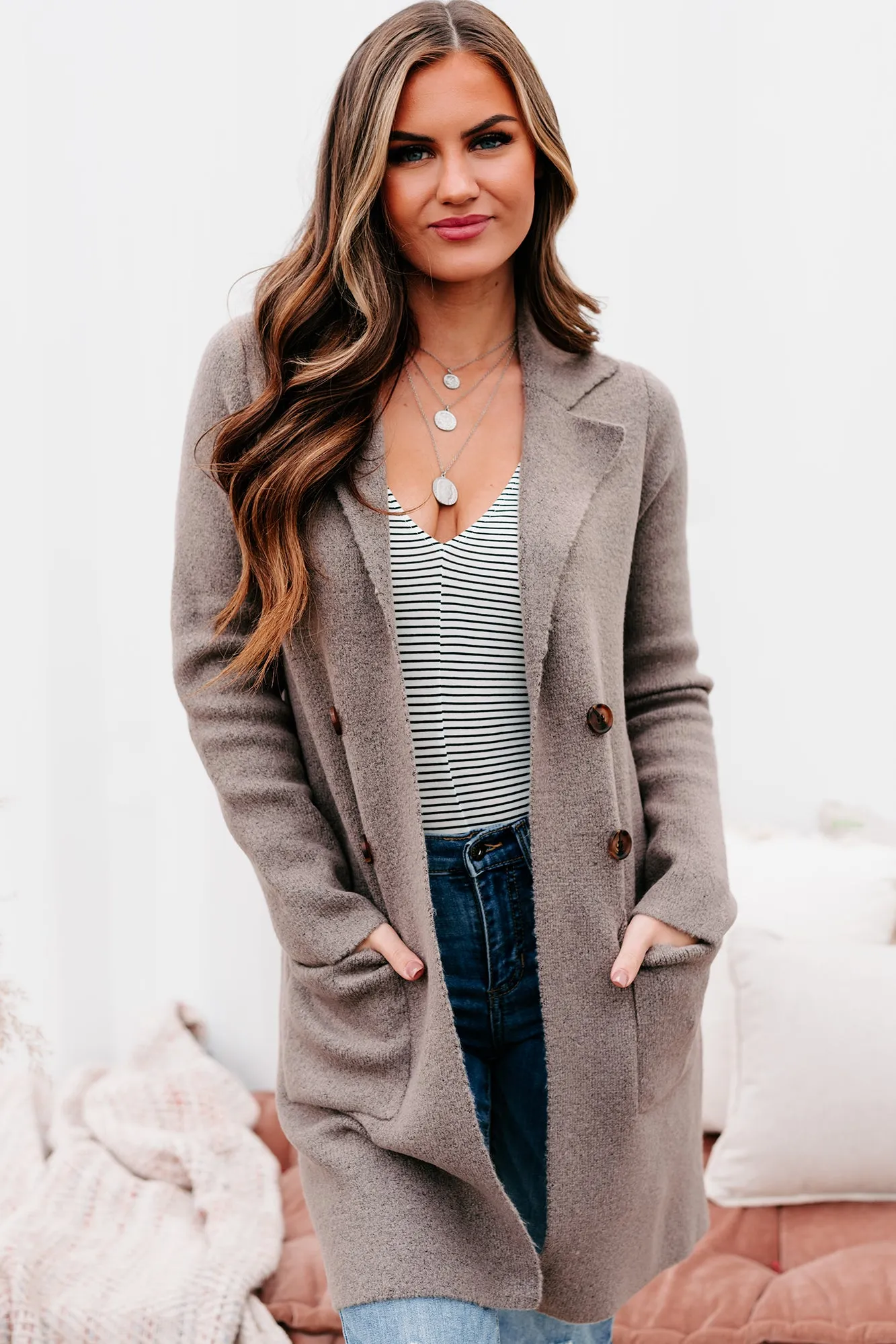 Fall Fanatic Open Front Sweater Coat (Mocha)