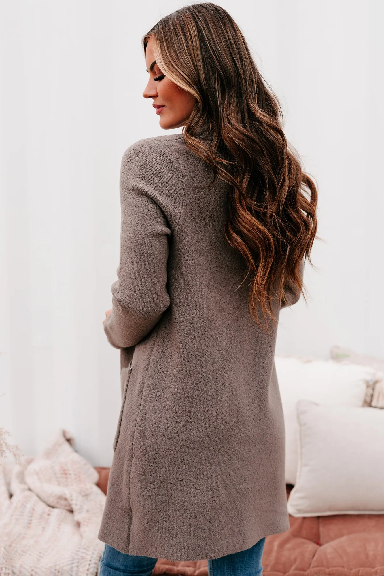 Fall Fanatic Open Front Sweater Coat (Mocha)