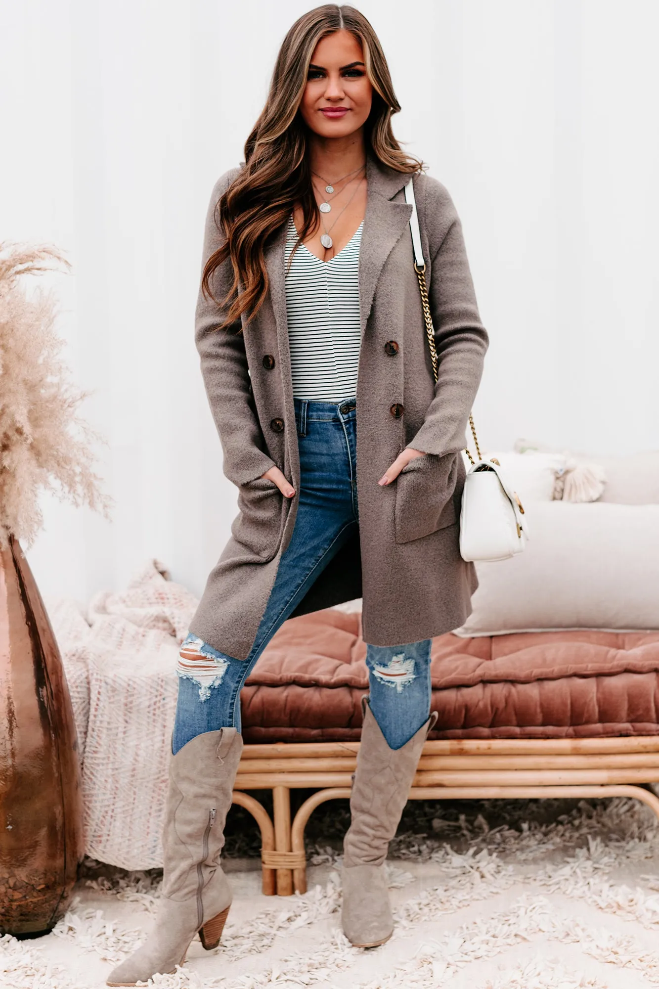 Fall Fanatic Open Front Sweater Coat (Mocha)