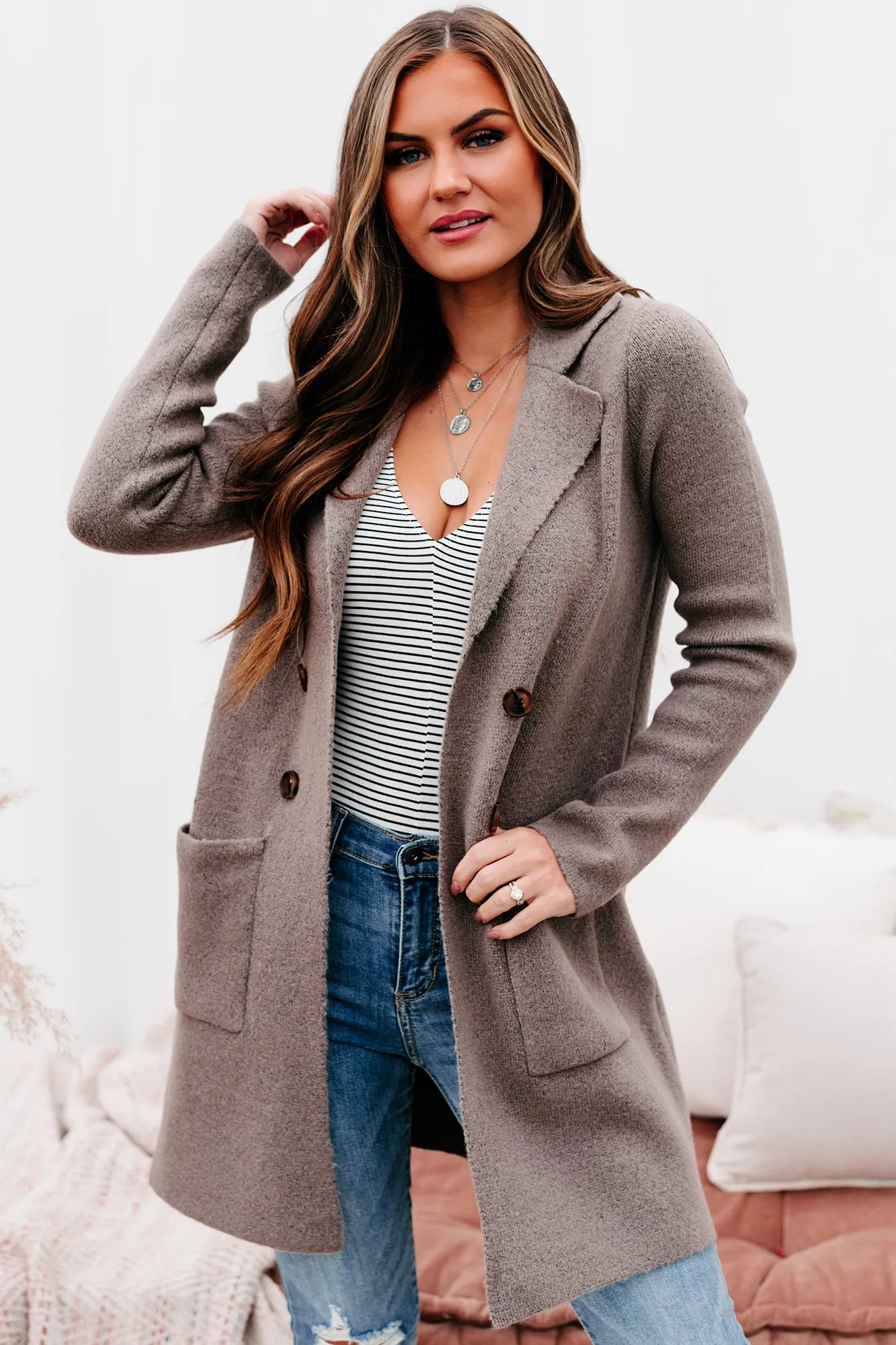 Fall Fanatic Open Front Sweater Coat (Mocha)