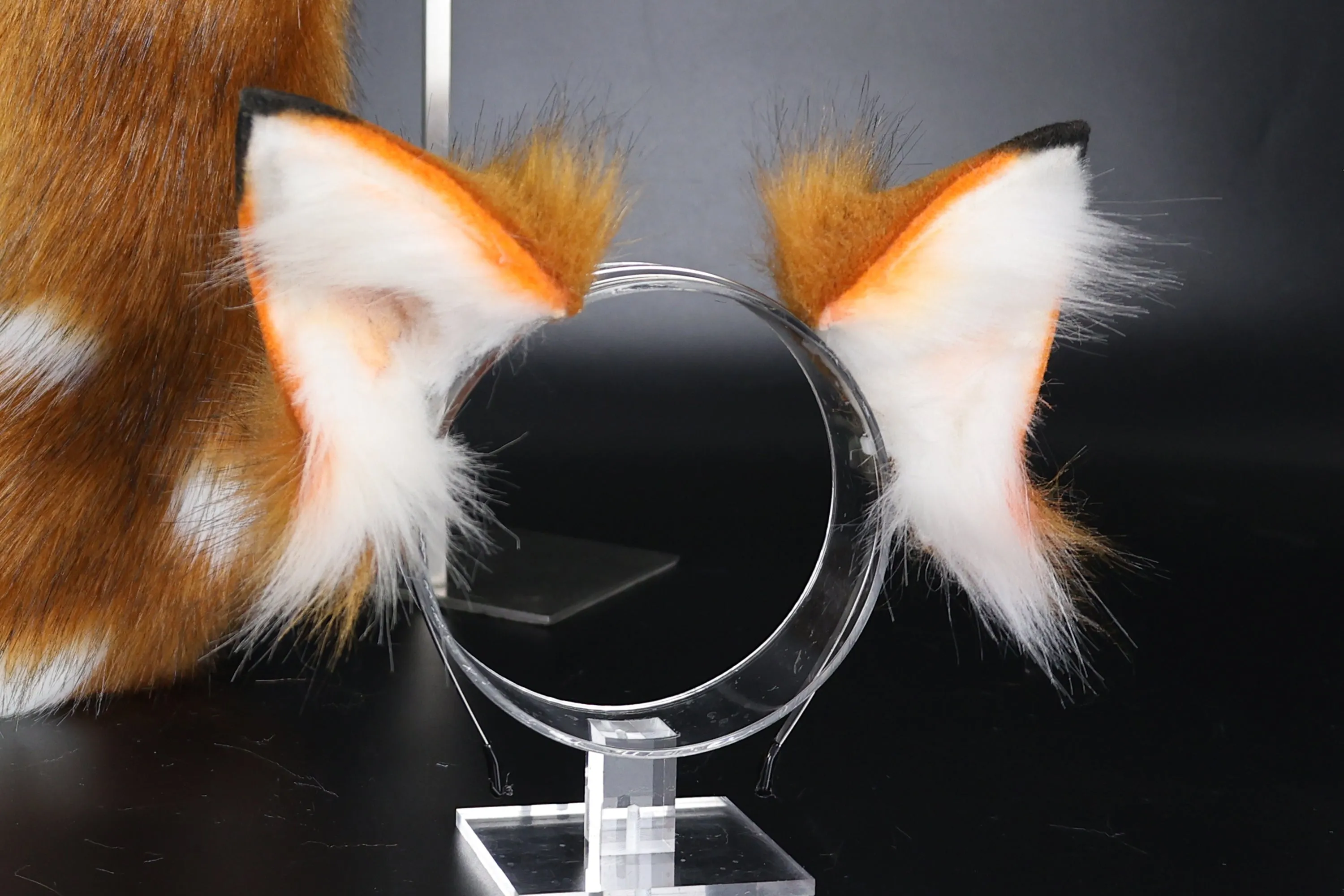 Faux fur fox ear and tail curved wolf tail and ear cat tail and ear kitten ear and tail set anime cosplay role play ear and tail petplay ear