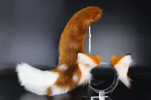 Faux fur fox ear and tail curved wolf tail and ear cat tail and ear kitten ear and tail set anime cosplay role play ear and tail petplay ear