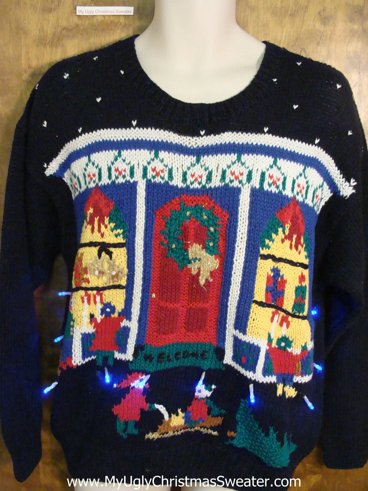 Festive 80s Storefront Light Up Ugly Xmas Sweater