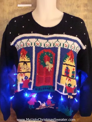 Festive 80s Storefront Light Up Ugly Xmas Sweater