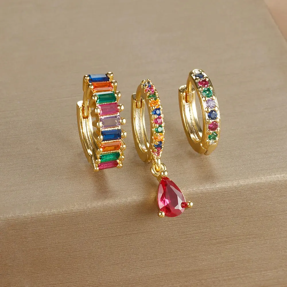 Geometric Water Drop Diamond Gold Plated Earrings