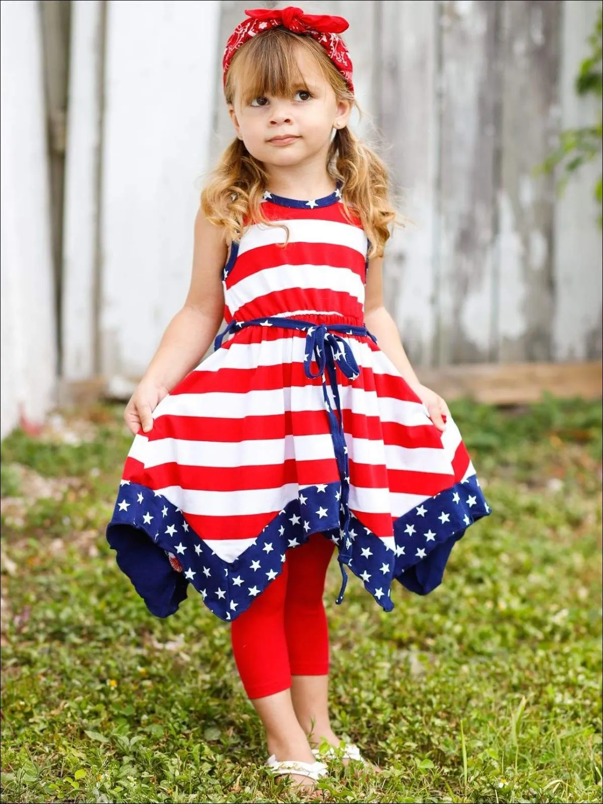Girls 4th of July Themed Handkerchief Tunic & Capri Leggings Set