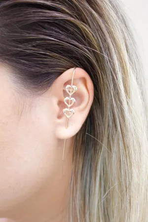Gold Filled Hearts Industrial Bar Ear Cuff (L182)