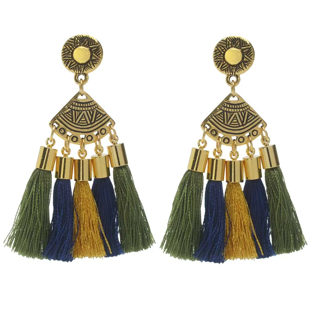 Golden Fan Tassel Earrings