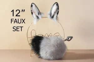 Gray bunny tail plug and ear set bunny tail butt plug tail and ear plug set rabbit tail buttplug bunny ear rabbit ear petplay sextoy mature