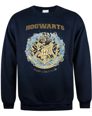Harry Potter Hogwarts Crest Christmas Jumper for Men and Women - Navy
