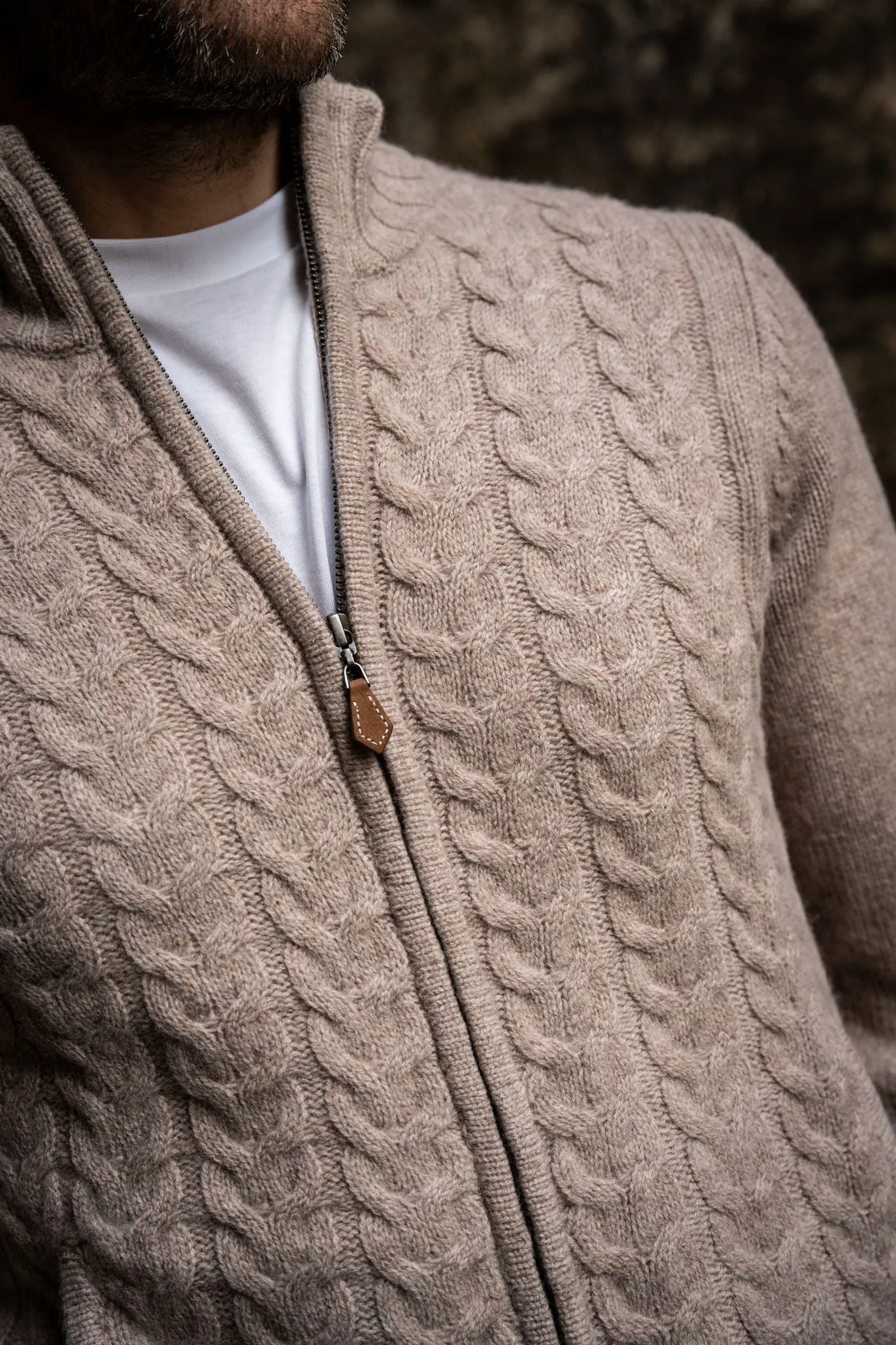 Hawsker Zip Front Mock Neck Jumper In Cobble - Regular Fit