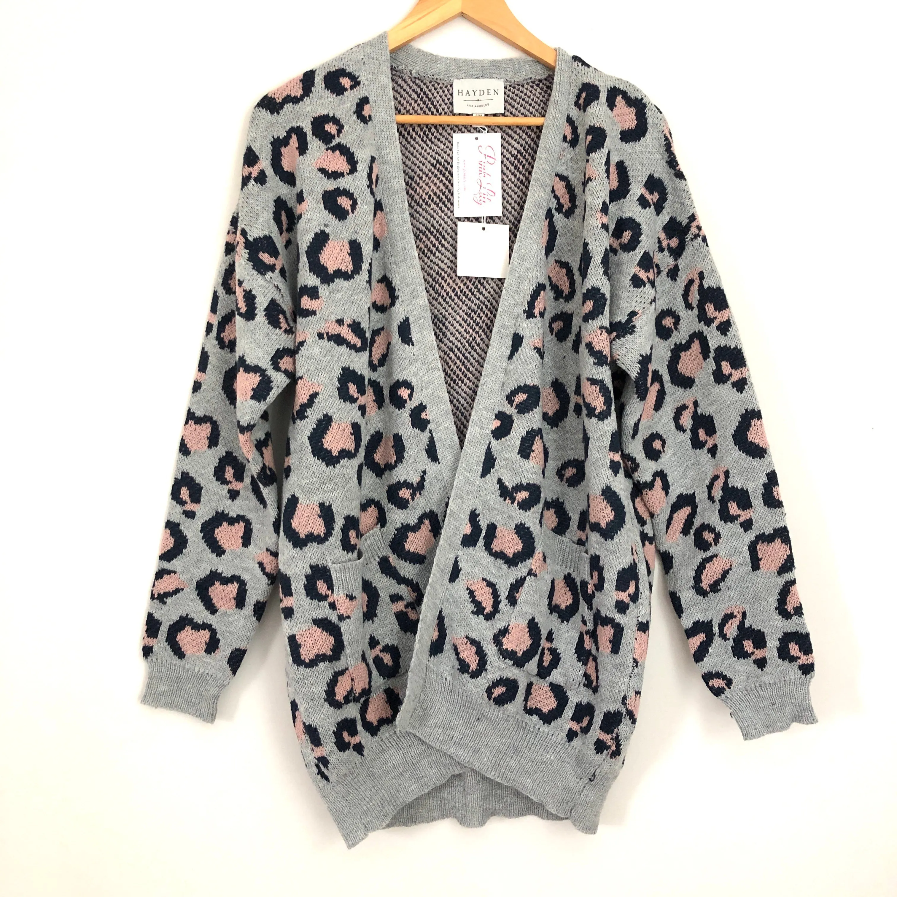 Hayden (Pink Lily) Grey Playful Personality Cardigan NWT- Size S/M