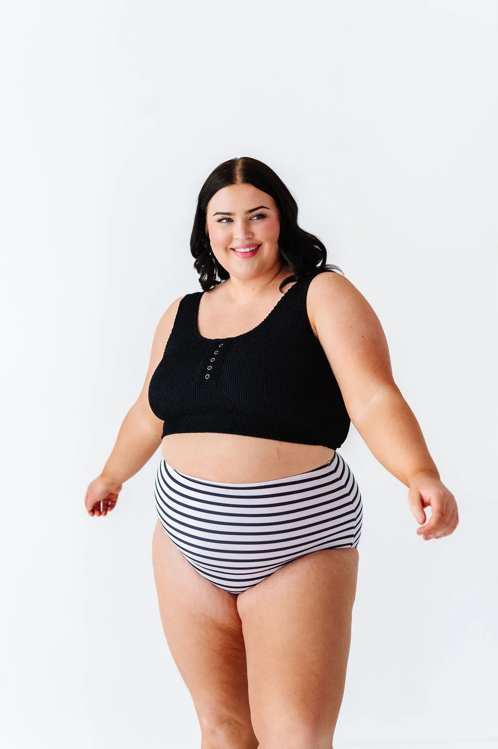 High Waisted Bottoms in Black & White Stripe