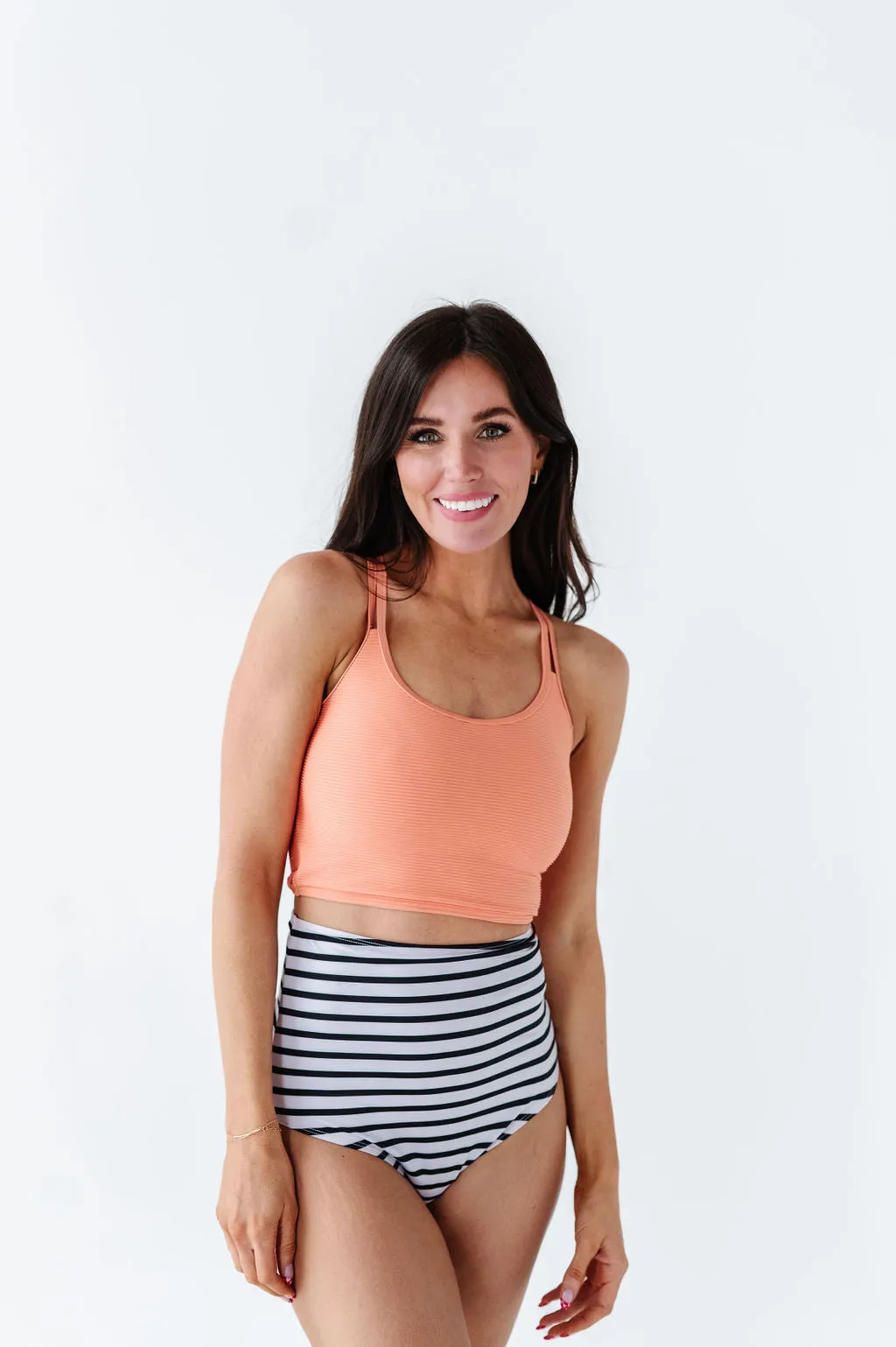 High Waisted Bottoms in Black & White Stripe