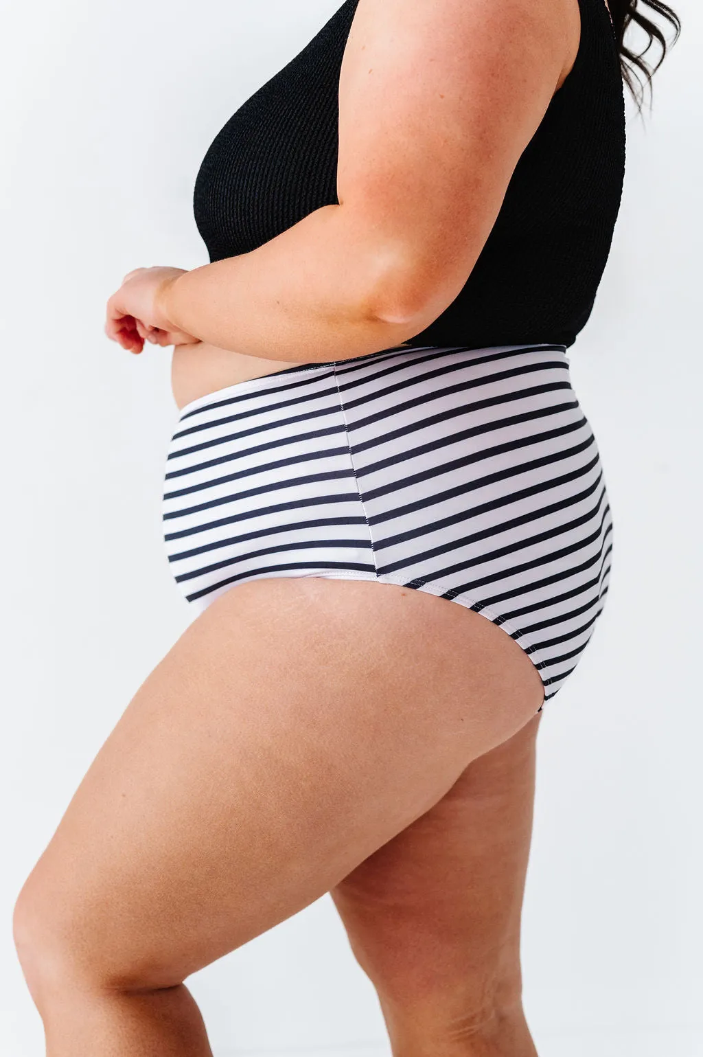 High Waisted Bottoms in Black & White Stripe