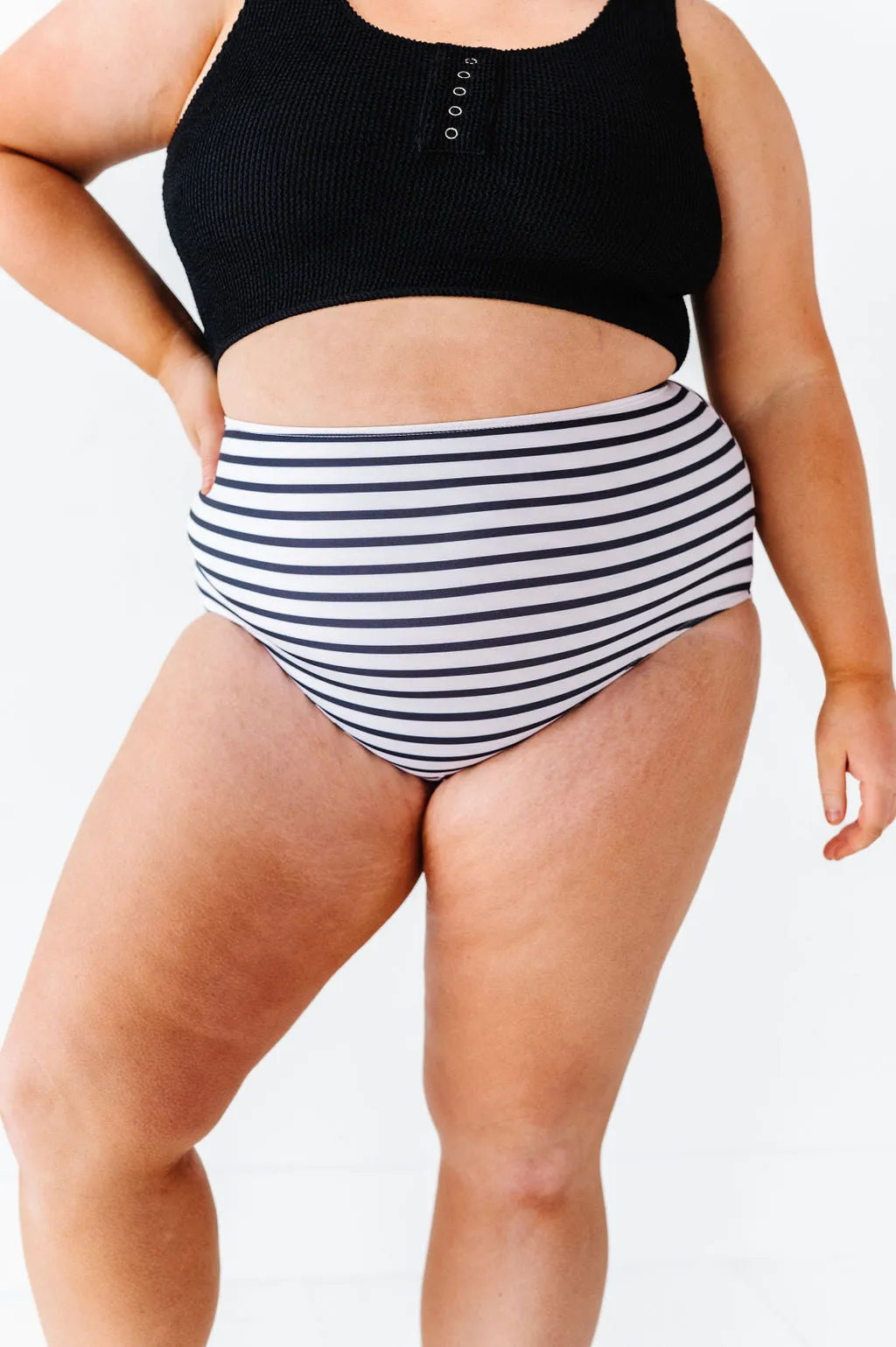 High Waisted Bottoms in Black & White Stripe