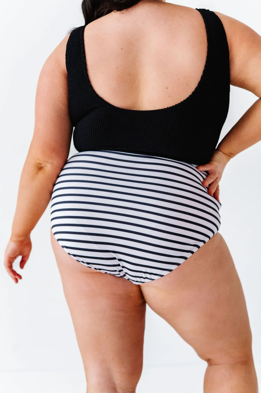 High Waisted Bottoms in Black & White Stripe