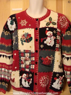 Horrible Patterned Red Cheap Christmas Sweater Cardigan
