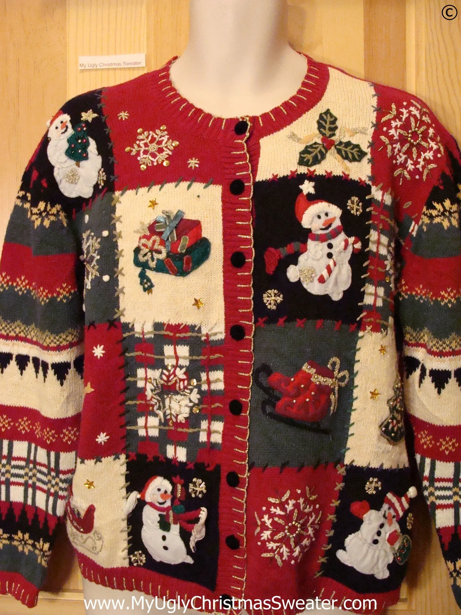 Horrible Patterned Red Cheap Christmas Sweater Cardigan