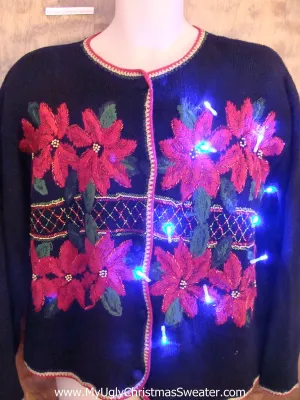 Horrible Poinsettias 80s Light Up Cheesy Christmas Sweater