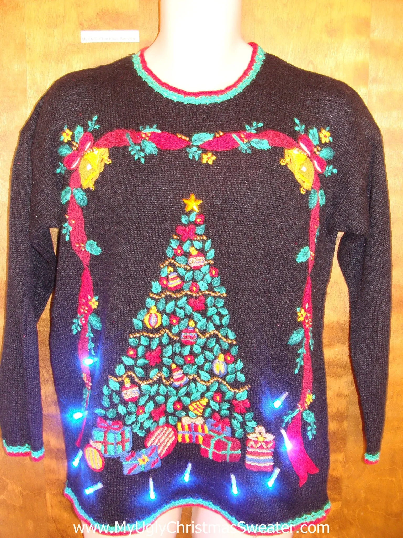 Horrible Tacky Tree Light Up Ugly Xmas Sweater