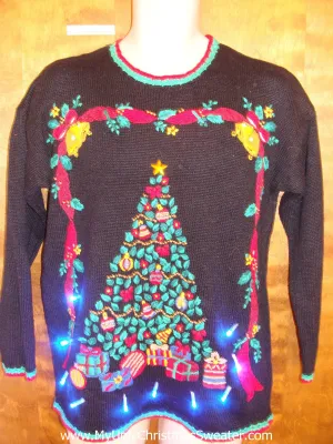 Horrible Tacky Tree Light Up Ugly Xmas Sweater