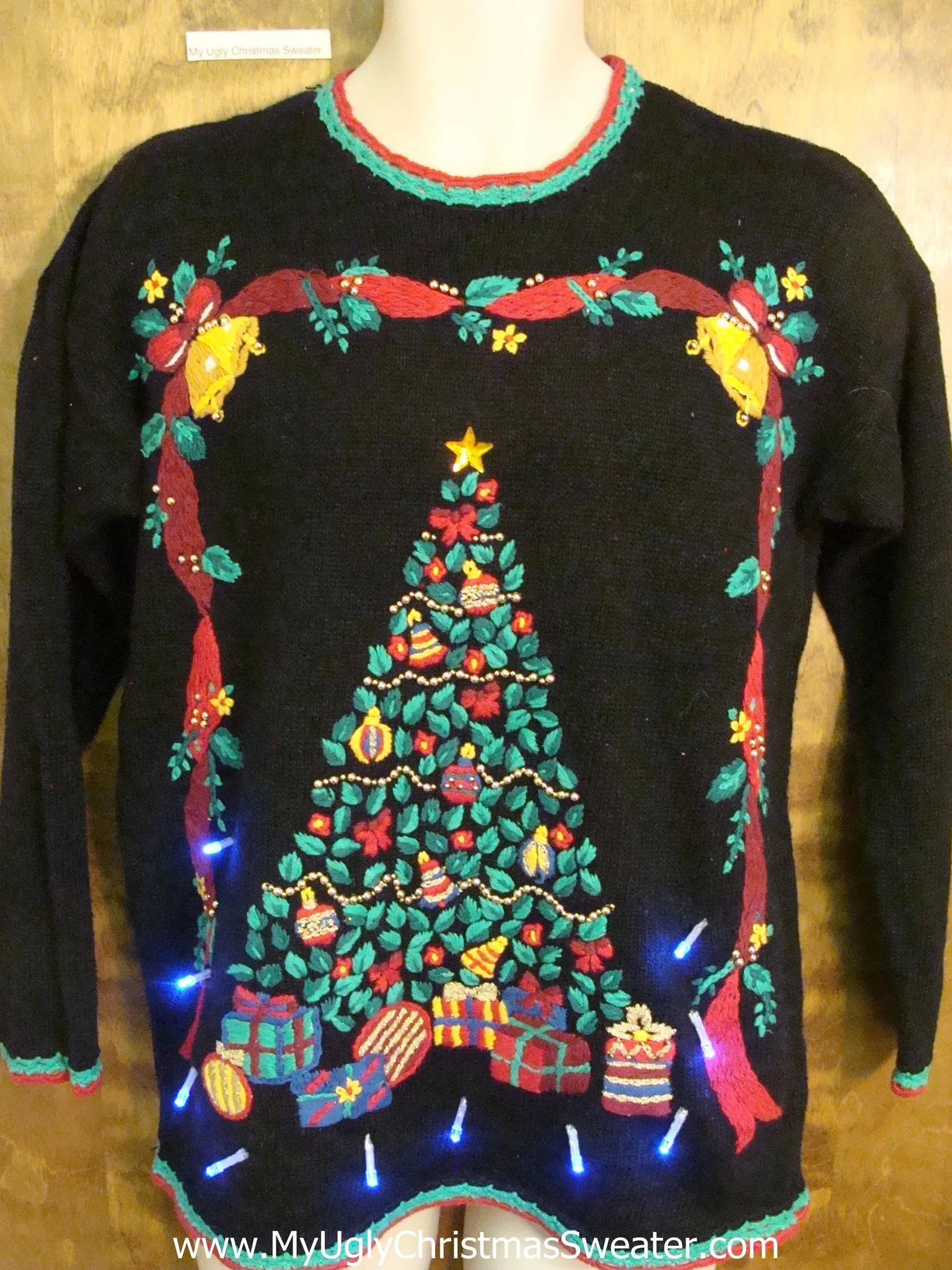 Horrible Tacky Tree Light Up Ugly Xmas Sweater