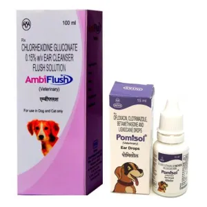 Intas Ambiflush Ear Cleanser for Dogs and Cats 100 ml   Intas Pomisol Ear Drop 15 ml