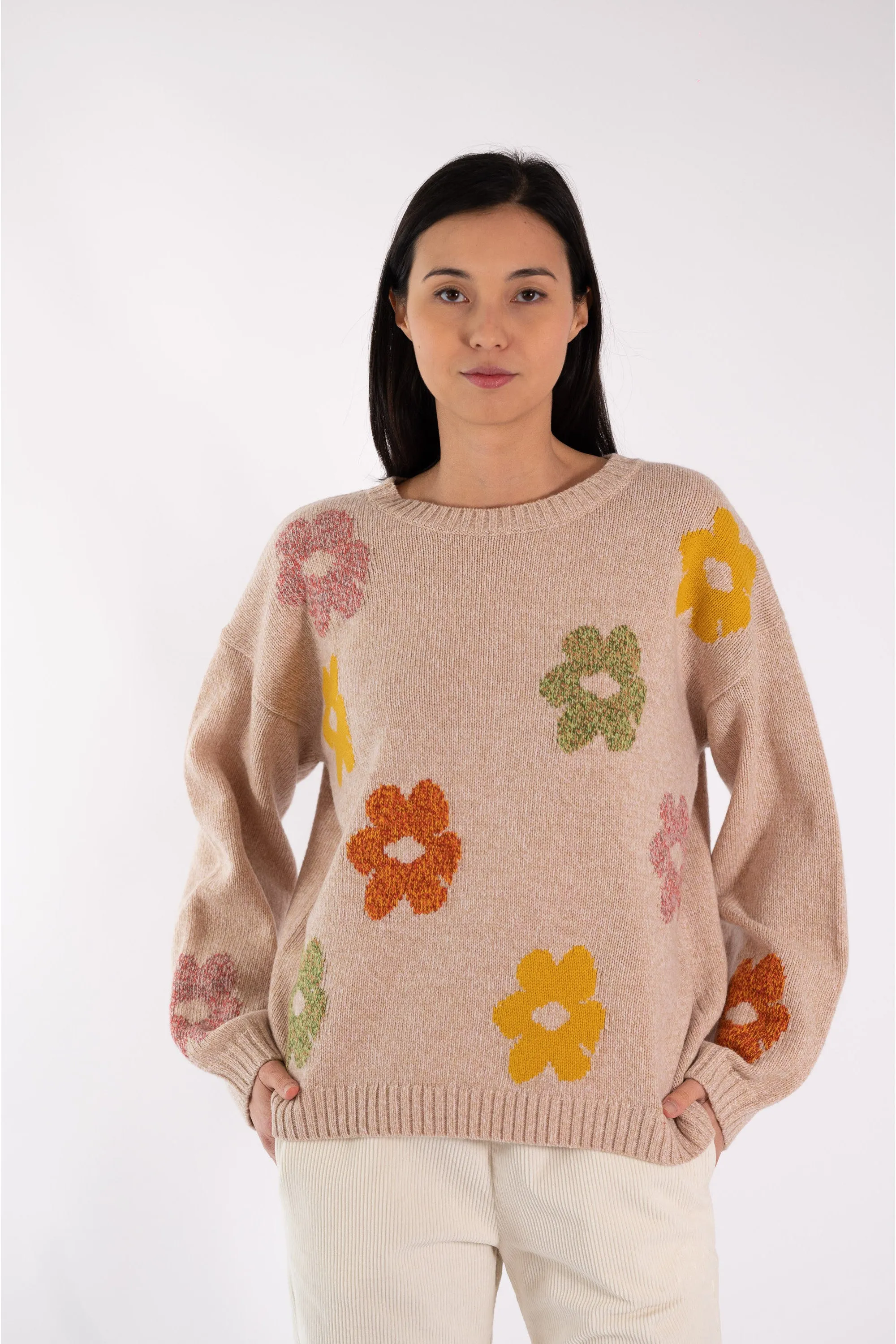 JEFF Beige Jumper With Flowers