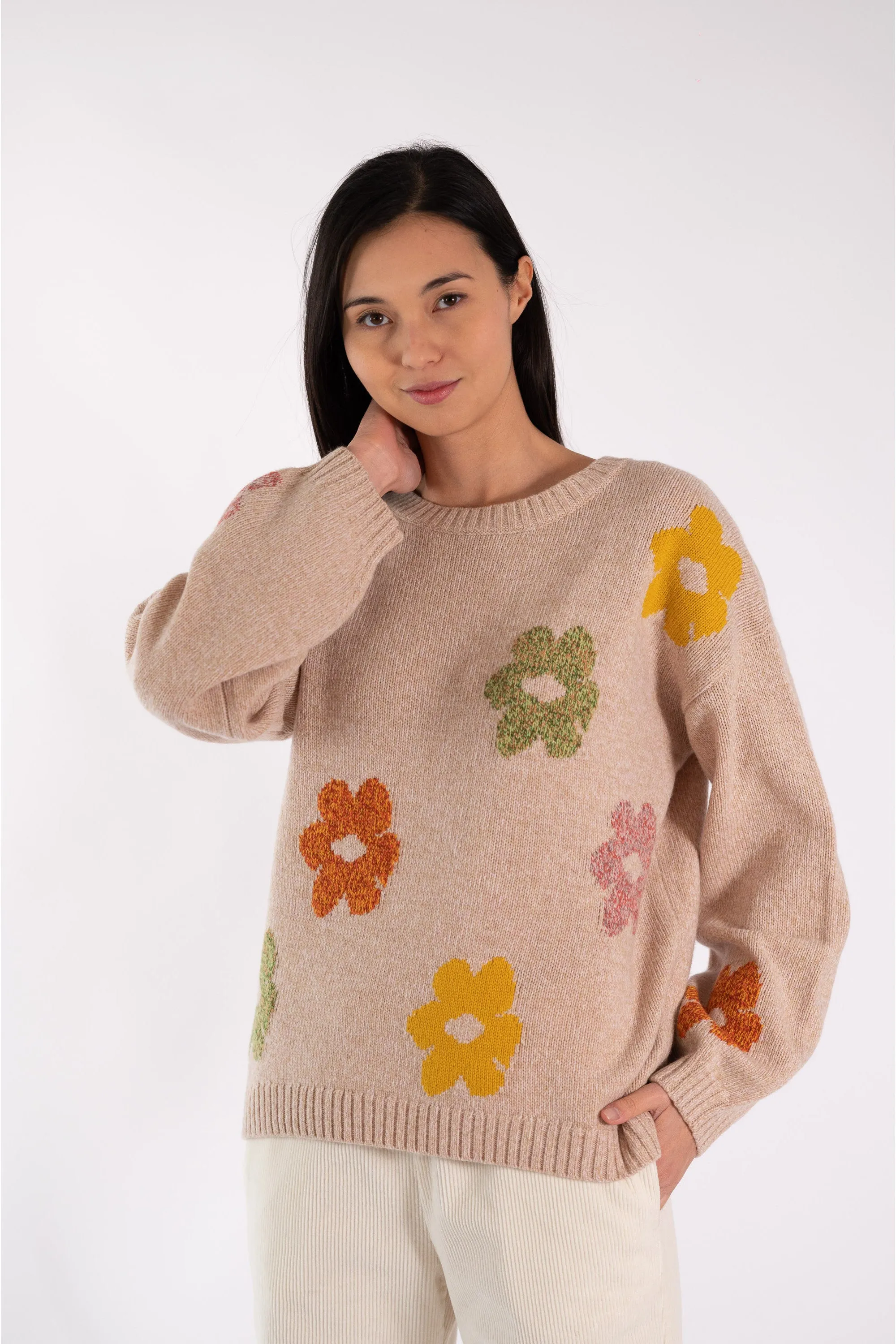JEFF Beige Jumper With Flowers