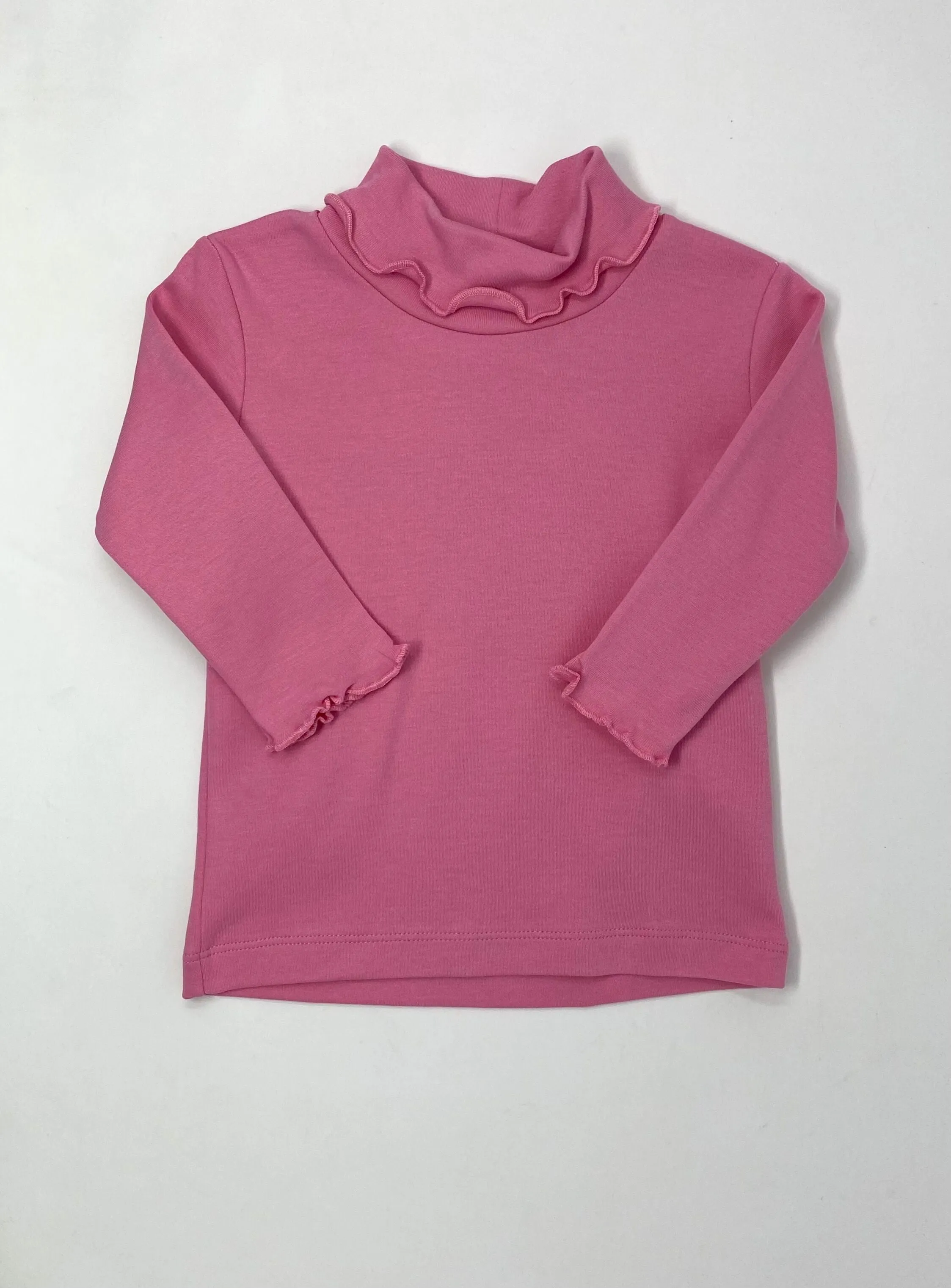 Knit Interlock Lettuce Edge Turtleneck - Light Bubblegum