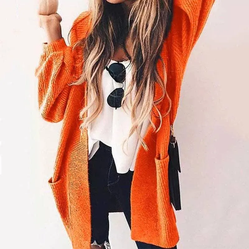 Ladies Pocket Solid Color Long Sleeves Cardigan HC3054