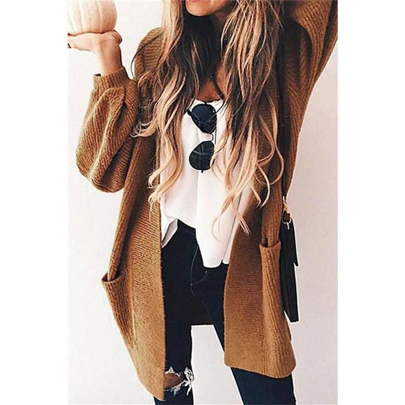 Ladies Pocket Solid Color Long Sleeves Cardigan HC3054