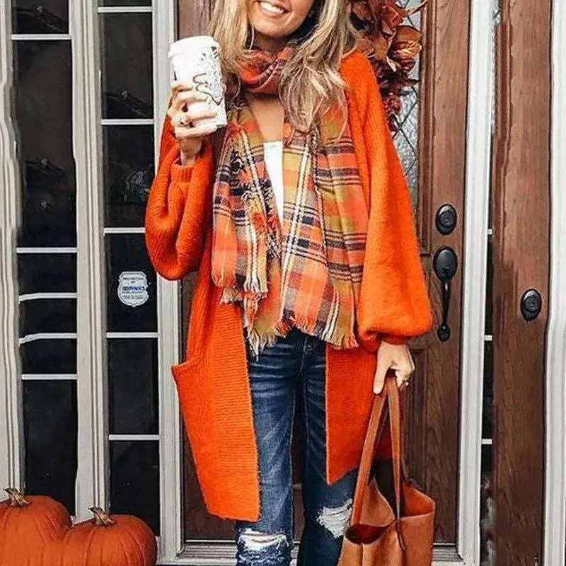 Ladies Pocket Solid Color Long Sleeves Cardigan HC3054