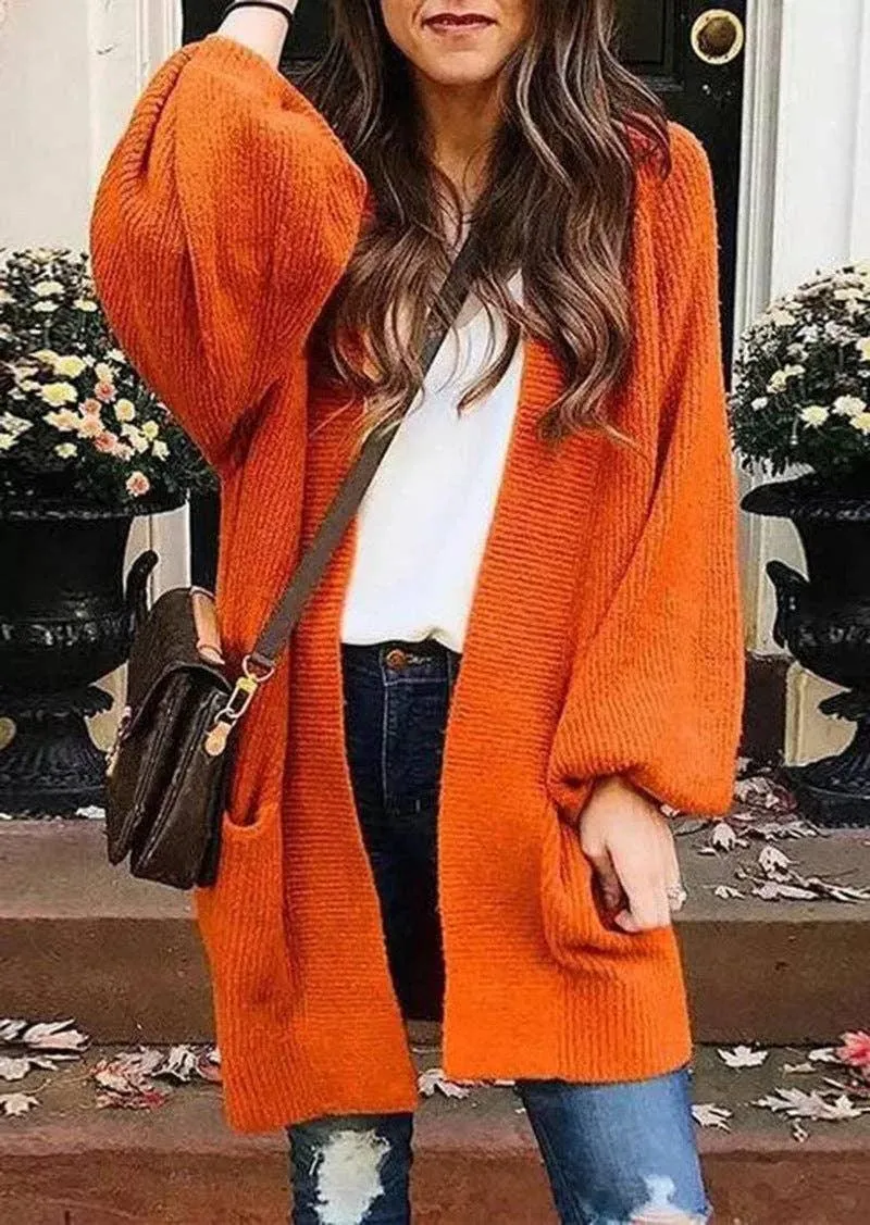 Ladies Pocket Solid Color Long Sleeves Cardigan HC3054