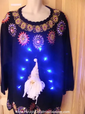 Light Up Christmas Sweater 80s Bling 3D Santa Wm Mens XXXL
