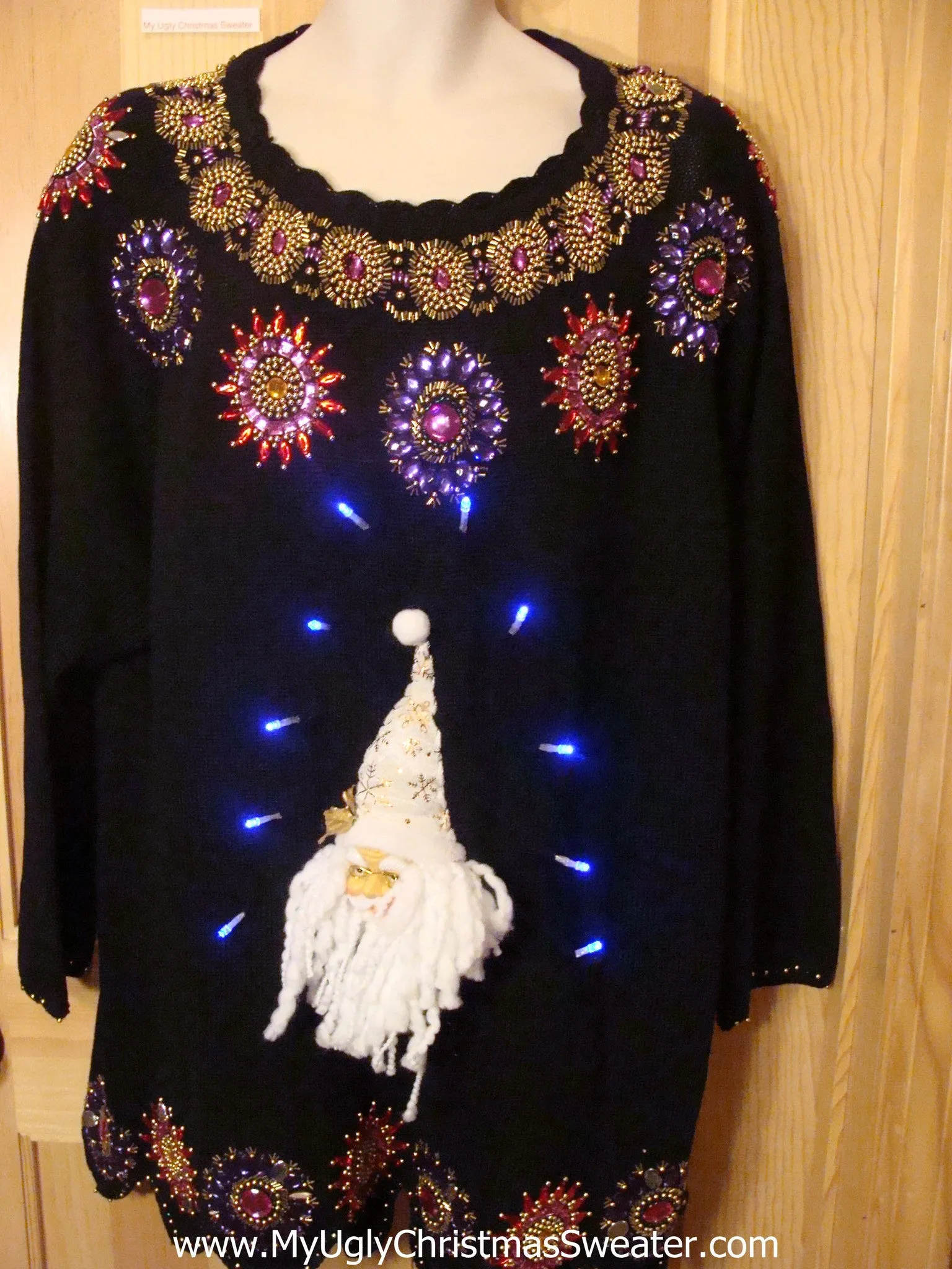 Light Up Christmas Sweater 80s Bling 3D Santa Wm Mens XXXL