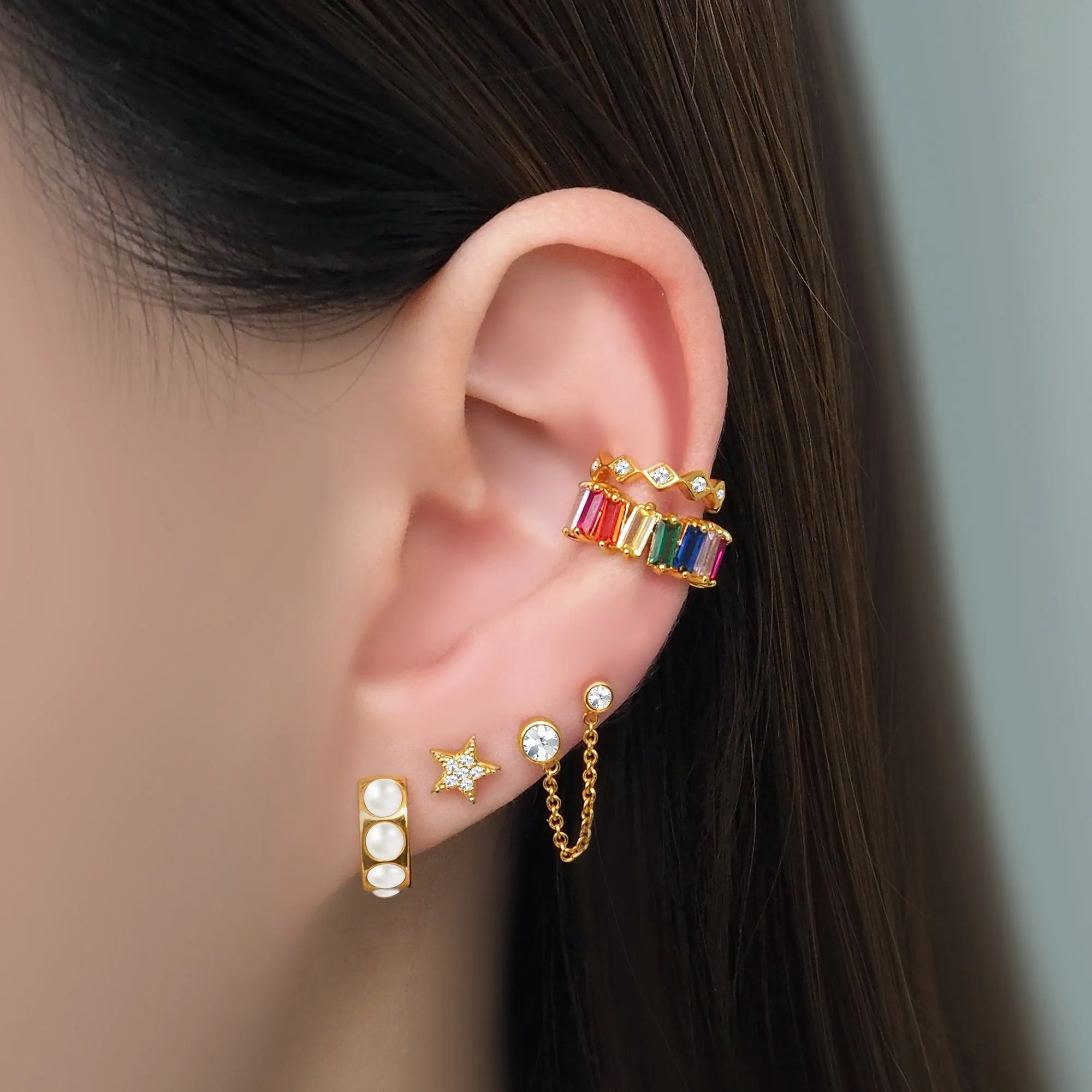 Lux Rainbow Baguette Earcuff