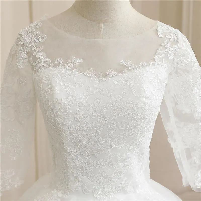 Luxurious O Neck Half Sleeve Fashion  Wedding Gown