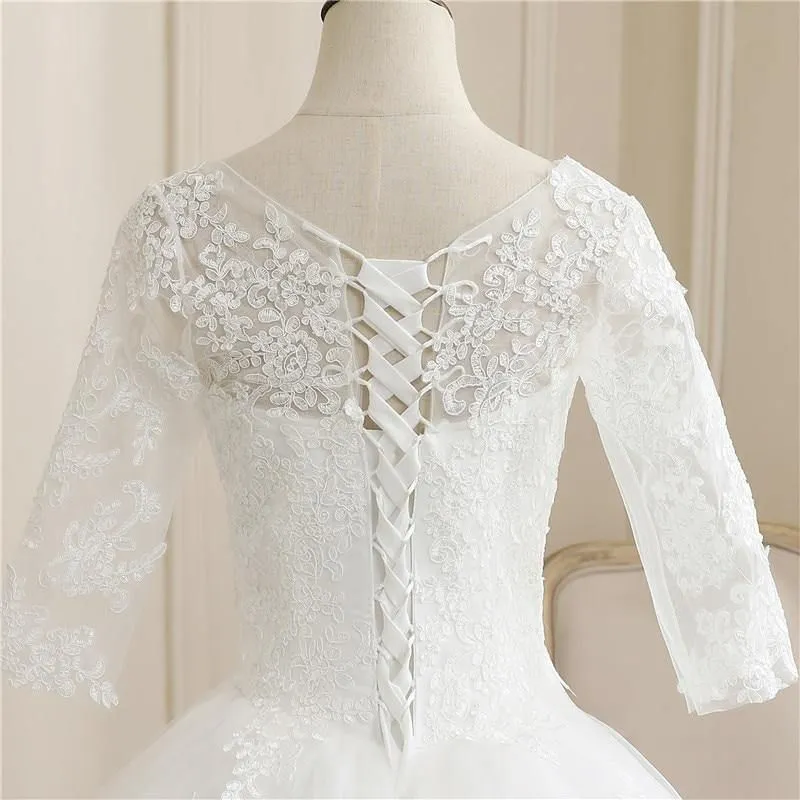 Luxurious O Neck Half Sleeve Fashion  Wedding Gown