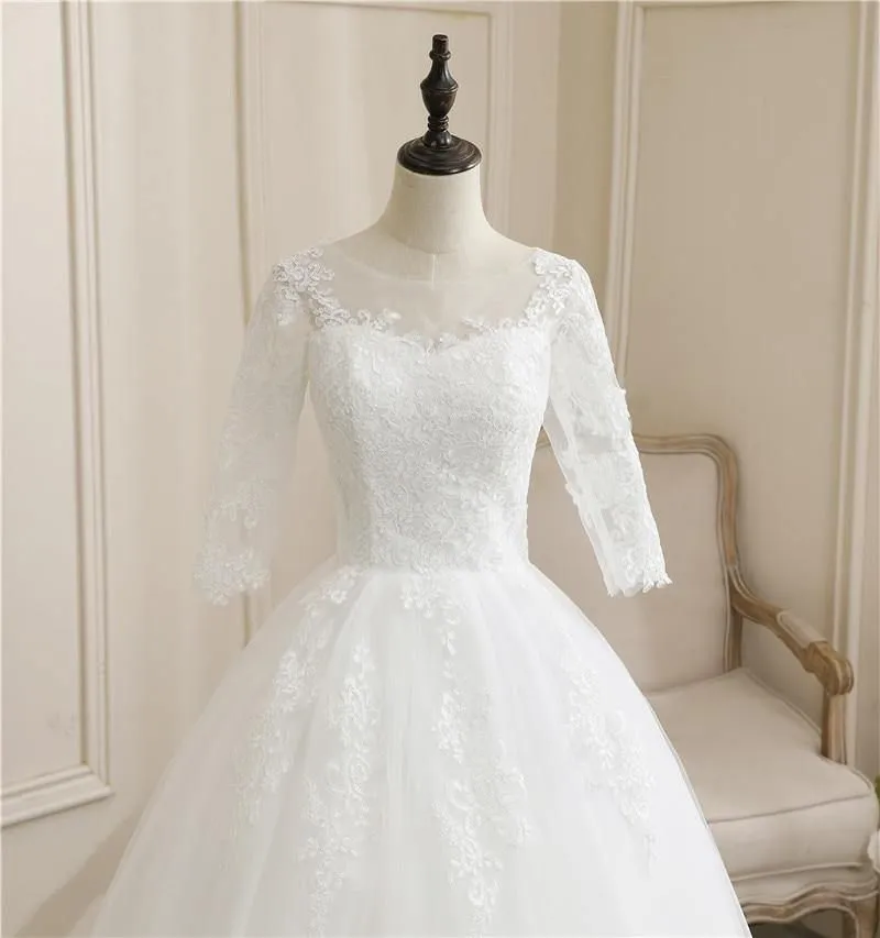 Luxurious O Neck Half Sleeve Fashion  Wedding Gown