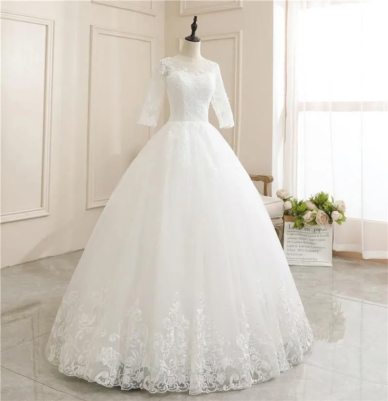 Luxurious O Neck Half Sleeve Fashion  Wedding Gown