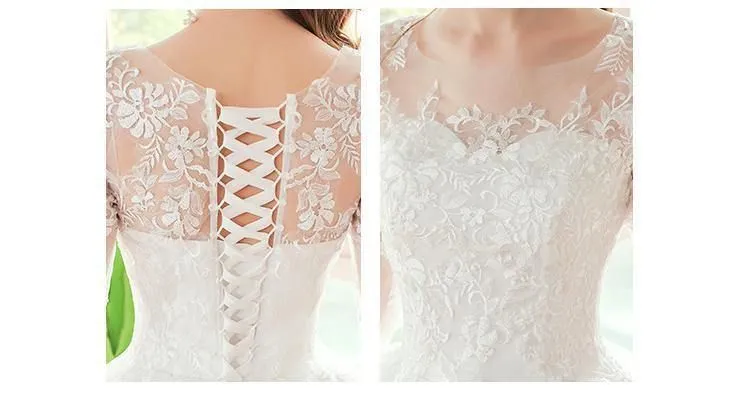 Luxurious O Neck Three Quarter Sleeve Wedding Dress For Women