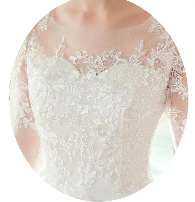 Luxurious O Neck Three Quarter Sleeve Wedding Dress For Women