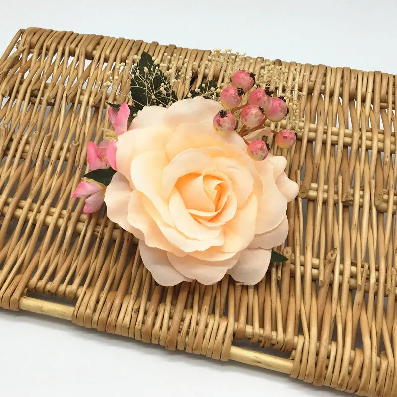 Luxurious Rose Hair Clip with Berries and Leaves